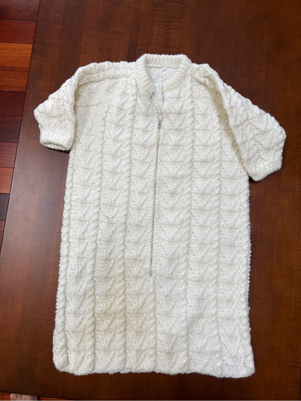 Cream baby bunting bag Cable Knit 6 months old approximately